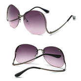 Women Frameless Curved Leg Anti-UV Sun Glassess Gradient Color Lens Glasses