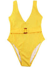 Women's Yellow Halter Monokini Swimsuit - Open Back, Padded, Vintage Style, Slim Fit