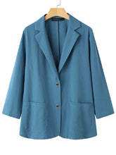 Women 100% Cotton Solid Color Button Front Business Thin All-Match Blazer With Pocket