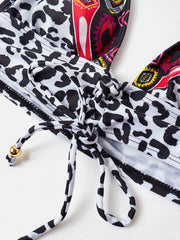 Women Leopard Patchwork Ethnic Print Halter String Bikini Backless Swimwear