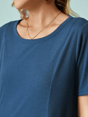 Solid Color Short Sleeve Pocket O-neck Casual Dress For Women