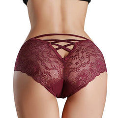 Mid Waist Criss Cross Panties Hollow Lace Underwear