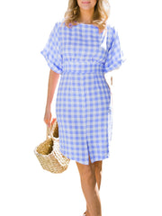 Plaid Back Zipper Dress With Side Pockets For Women