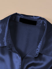 Women Basic Satin Button Lapel Comfy Loose Casual Long Sleeve Shirts