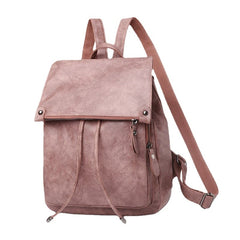 Women PU Leather Multi-pockets Button Backpack Drawstring Hasp Laptop Bag