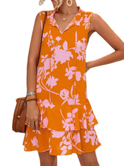 Women's Casual Dress Tank Dress Print Dress Floral Layered Print V Neck Mini Dress Active Fashion Outdoor Daily Sleeveless Regular Fit Fuchsia Orange Spring Summer
