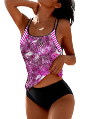 Women's Swimwear Tankini 2 Piece Normal Swimsuit 2 Piece Printing Leaf Yellow Pink Blue Tank Top Bathing Suits Sports Beach Wear Summer