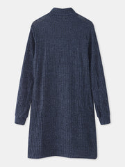 Women High Neck Solid Color Long Sleeve Casual Sweater Dress