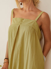 Solid Color Straps Pleated Daily Casual Jumpsuit For Women