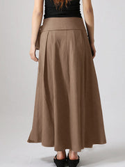 Solid Pocket Knotted Pleated Cotton Casual Skirt