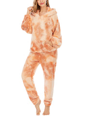 Women's Tie Dye Plush Fleece Hoodie & Pants Pajama Set with Pockets