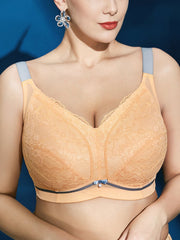 Plus Size Wireless Lightly Lined Full Cup Gather Lace J Cup Yellow Bras