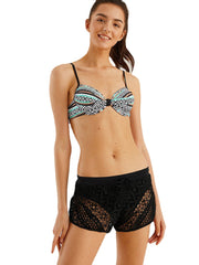 Women Hollow Lace Breathable Black Bikini Swimming Boyshorts