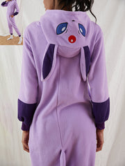 Women Cute Anime Elves Graphics Fleece One Piece Home Hooded Jumpsuit Cozy Homewear