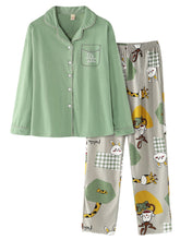 Women's Cartoon Print Pajama Set: Elastic Waist, Pocket Pants