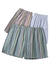 Mens 100% Cotton Colorful Striped Print Loose Fit Elastic Waist Breathable Home Boxers