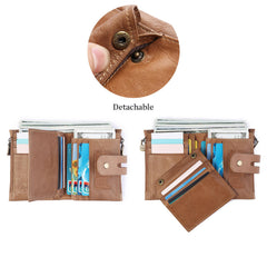 Men Women Retro Genuine Leather Tri-fold Wallet Card Holder Double Zipper