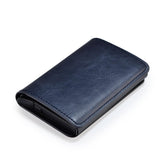 Men Faux Leather Retro Automatic Card Case Metal Holder Wallet