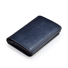 Men Faux Leather Retro Automatic Card Case Metal Holder Wallet