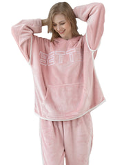 Women's Flannel Embroidered Hoodie & Elastic Waist Pajama Set