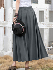 Leisure Solid Ruched Pocket Maxi Skirt
