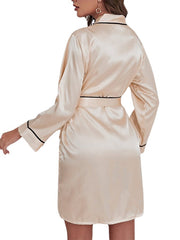 Elegant Women's Satin V-Neck Wrap Mini Dress - Luxury Solid Color Lounge Wear