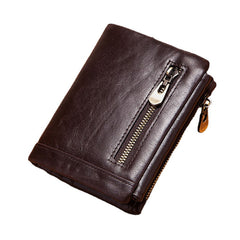 Men Genuine Leather RFID Anti-theft Zipper Multi-slot Card Holder Wallet