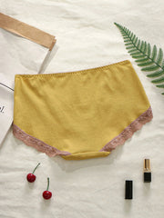 Plus Size Women's Ribbed Lace Trim Bow Cotton Panties - Cozy & Comfortable