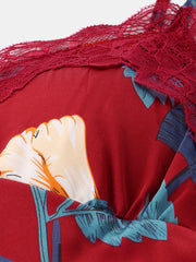 Women's Tropical Print Lace V-Neck Pajama Set