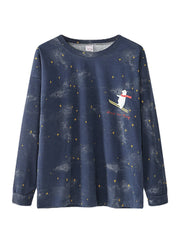 Women's Polar Bear & Starry Sky Pajama Set - Pullover Top & Elastic Waist Pants with Pockets