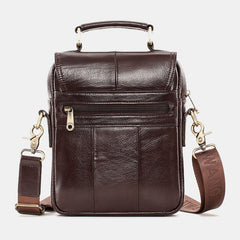 Men Vintage Cowhide Double Zipper Pocket Large Capacity Crossbody Bag Outdoor Travel Multifunction Shoulder
