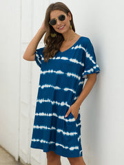 Tie Dye Print V-neck Short Sleeve Shirt Mini Dress
