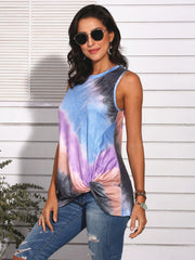 Tie-Dye Gradient Print Sleeveless O-neck Casual Tank Tops For Women