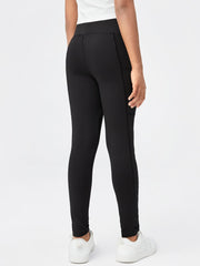 Girls' High Waist Bodycon Leggings - Solid Color, Pocket, Long, Slight Stretch