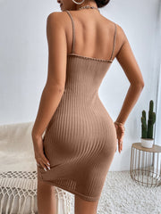 Casual Rib-Knit Cami Bodycon Dress - Sleeveless, Spaghetti Strap, Slim Fit, High Stretch