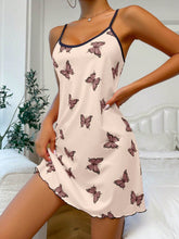 Butterfly Print Contrast Binding Lettuce Trim Cami Pajama Nightdress