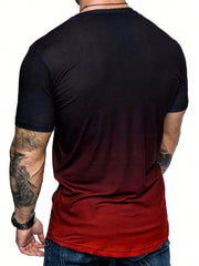 Men's Casual Ombre Round Neck Tee - Short Sleeve, Regular Fit