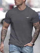 Men's Casual Seagull Print Crew Neck T-Shirt, Short Sleeve, Stretch Fabric