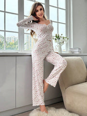 Ditsy Floral Print Lettuce Trim PJ Set / Pajama Set