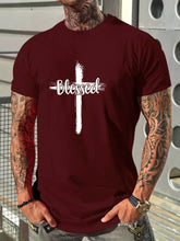 Men's Casual Cross & Letter Print T-shirt, Round Neck, Short Sleeve