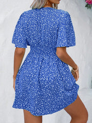 Plus Size Boho Floral Print Bell Sleeve Midi Dress - V Neck, High Waist, Flared Hem