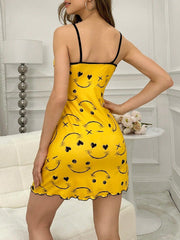Mathias Studio Girlcore Sleep Dress With Fun Face Print And Spaghetti Straps