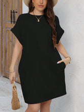 Plus Size Casual Batwing Sleeve Dress with Pockets - Short, Loose Fit, Round Neck