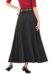 Solid Pocket Sash A-Line Casual Maxi Skirt