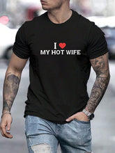 Men's Casual Slogan Graphic Tee, Round Neck, Short Sleeve, High Stretch