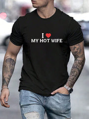 Men's Casual Slogan Graphic Tee, Round Neck, Short Sleeve, High Stretch