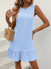 Cute Summer Sleeveless Dress - Button Details, Ruffle Hem, Drop Waist, Non-Stretch Fabric
