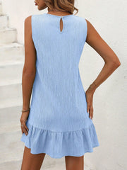 Cute Summer Sleeveless Dress - Button Details, Ruffle Hem, Drop Waist, Non-Stretch Fabric