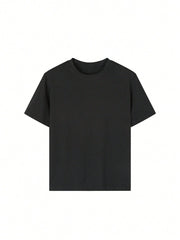 Tween Girl Casual Slogan Print Round Neck Short Sleeve Summer T-Shirt - Knitted Fabric