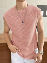 Men's Casual Summer Waffle Knit Loose Tank Top, Round Neck, Cap Sleeve